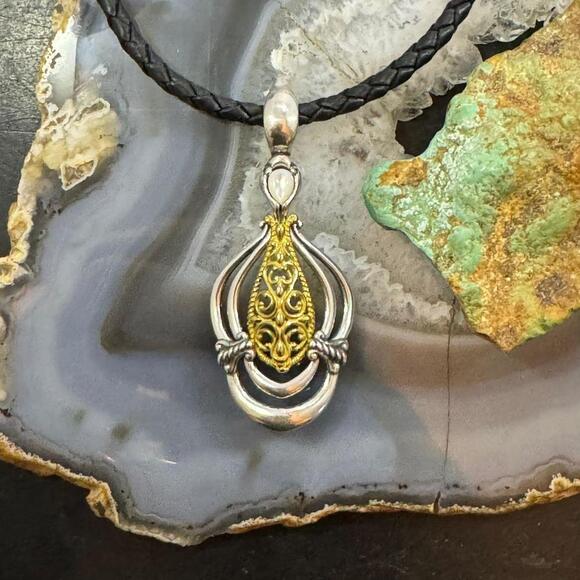 Carolyn Pollack Sterling & Brass Mother of Pearl Decorated Enhancer Pendant - Picture 2 of 10